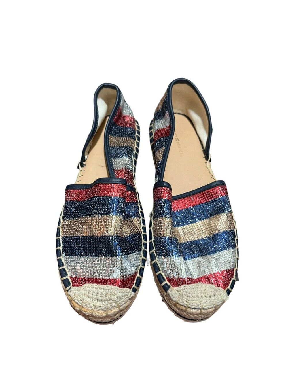 Tommy Hilfiger Carliss-2 American Flag Striped Sequin Espadrille Flats 6.5 M